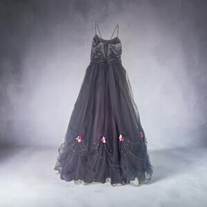 Hanna S Witchy Goth Gown Dress 4 slots of Tulle & Sequins Open Back Whimsy Goth